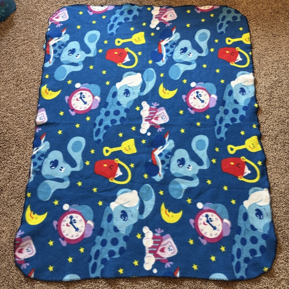 HTF Vintage Blue's Clues Fleece Throw Blanket 60"x 45" Sleepy Time ~ 2001 Viacom